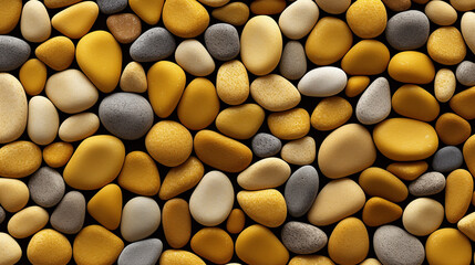 golden texture stones, pebbles, rock wall seamless pattern. cobble pavement material textured...