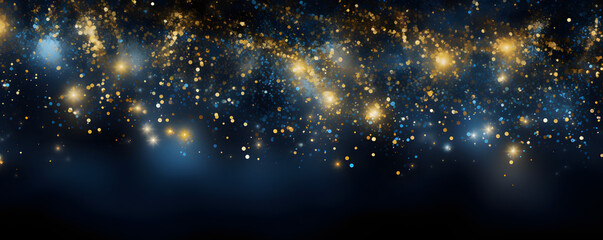 Hintergrund mit abstrakten Glitter Lichter, Funkeln, Sterne in blau, gold und schwarz als bokeh Banner - obrazy, fototapety, plakaty