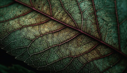 Vibrant leaf vein pattern in close up macro generated by AI