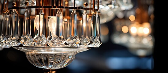 The modern chandelier with crystal glass emits varied lighting through light refractions - obrazy, fototapety, plakaty