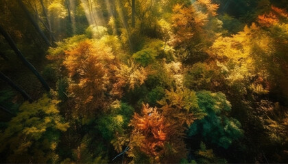 Fototapeta na wymiar Vibrant maple tree in abstract wilderness, October colors, tranquil scene generated by AI