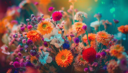 Fototapeta na wymiar Vibrant multi colored flowers blossom in nature beauty outdoors generated by AI