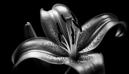 Fresh elegance in monochrome a single orchid in black background generated by AI
