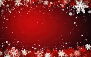White snowflakes on the red background with free space for your wishes. Modern Christmas holiday card. Merry Christmas