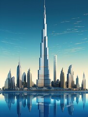 Burj Khalifa its height skyscraper illustration , Burj khalifa 3D illustration, Generative Ai 