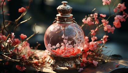 Elegant vase holds ornate flower, celebrating nature winter decoration generated by AI