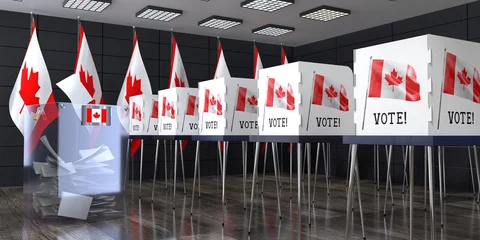 Foto op Plexiglas Canada - polling station with ballot box and voting booths - election concept - 3D illustration © PX Media