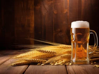 Tuinposter A rustic background featuring beer and grains in a vintage style, with a raw and grainy texture. © Szalai