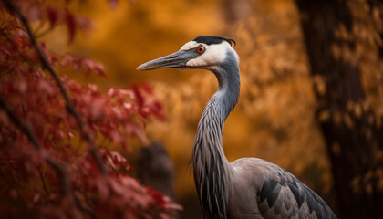 Fototapeta premium Elegant heron perching on branch in forest generated by AI