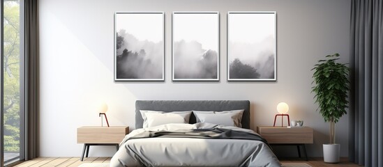 three framed posters in a bedroom