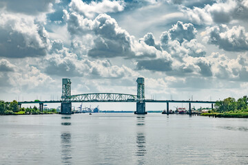 drawbridge against a cloudy sky in Wilmington. North Carolina.