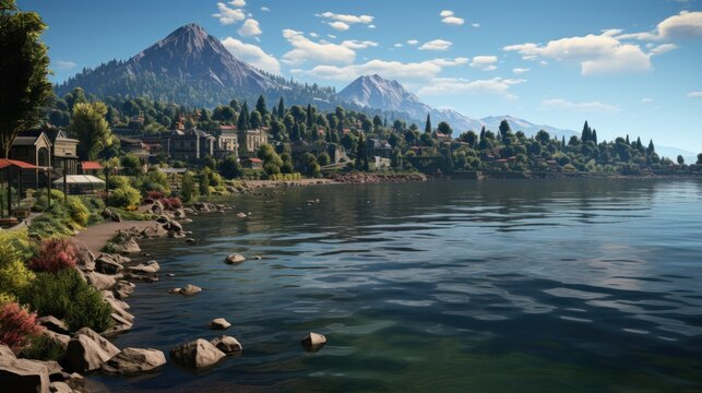 A serene mountain town perched on the edge.UHD wallpaper
