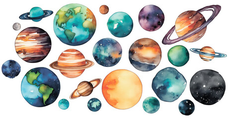 Watercolor Planet Clip Art Sticker Set 