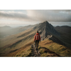 Obraz premium Exploring the Unknown: A Female Hiker's Journey Through a Mountain Cave