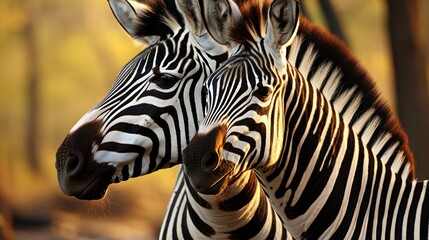 Naklejka premium A zebra pair grooming each other coats photo.UHD wallpaper