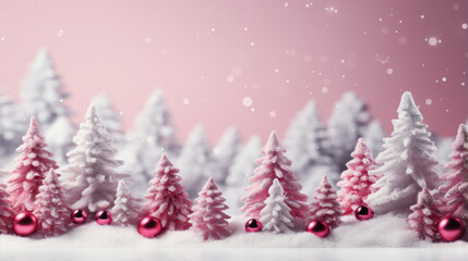 Christmas background with snow covered trees.