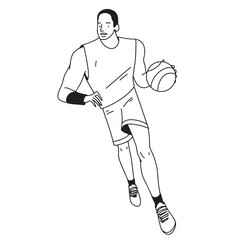 Basketball player running with the ball, line minimalistic vector illustration. Vector illustration