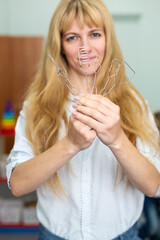 Speech therapist with a logopedic set probes. Speech Pathology, Development Delay, Speaking Disability, Tongue Exercise. Dyslexia and Stuttering Treatment