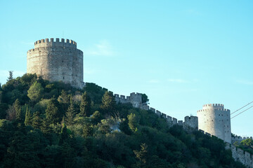 Rumelian fortress castle at Istanbul. Rumeli Hisarı is at native language. Historical castle background wallpaper.