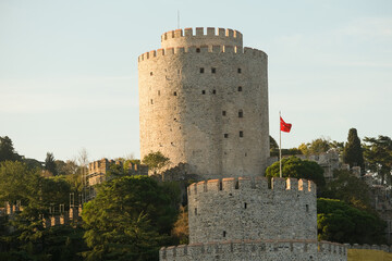 Fototapeta na wymiar Rumelian fortress castle at Istanbul. Rumeli Hisarı is at native language. Historical castle background wallpaper.