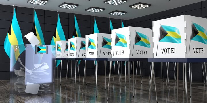 Bahamas - polling station with ballot box and voting booths - election concept - 3D illustration