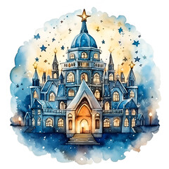 Fototapeta premium Illustration of a church in winter.