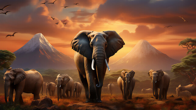 Elephants in safari scene.
Elefanten in einer Safari-Szene.