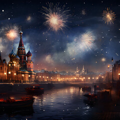 Fototapeta na wymiar fireworks over the city