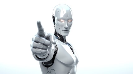 Cyborg robot pointing towards the camera, 