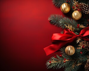 christmas decorations on red background