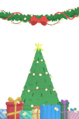 Arbol o Pino de Navidad con regalos y decoracion navideña