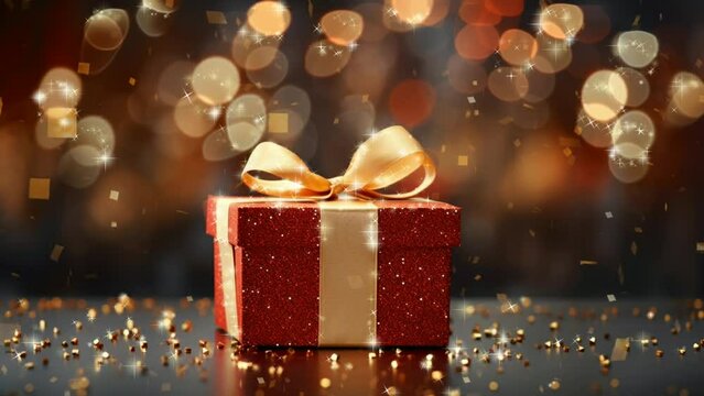 Red gift box christmas decorative bokeh background
