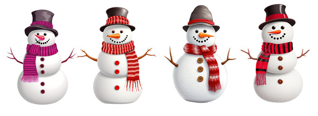 A cute collection of snowman bundles for Christmas and New Year's design decoration. Transparent background, PNG format.