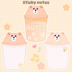 Set Weekly planner inspiration notepaper design printable .  White pink pages for tags , weekly notes,  to do list minimal style with bear  tags animal cartoon character 