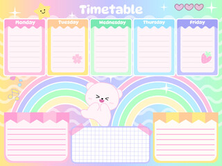 Timetable Chalkboard diary kids inspiration notebook elements sticker design personal template kawaii cartoon animal character on paper planner for school timetable notes 