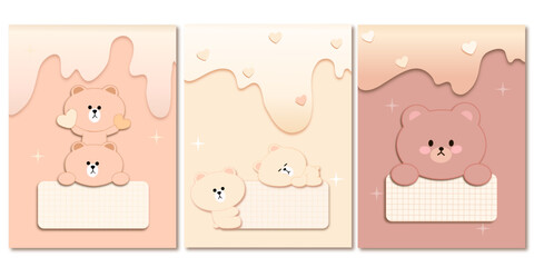 Set Kid's notebook cover with bears cartoon characters animals 
