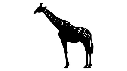 Silhouette of a giraffe isolated on white background