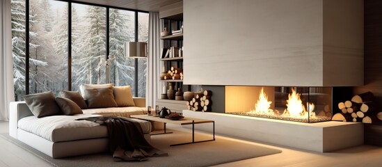 Stylish fireplace in an elegant and spacious living room
