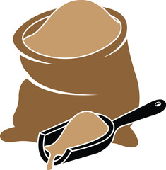Cartoon Illustration Vector Of A Bag of Grain And Grain Scoop