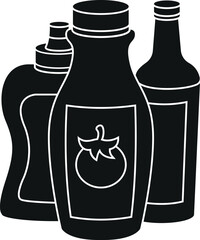 Cartoon Black and White Illustration Vector Of Ketchup Mustard and Vinegar Condiment Bottles