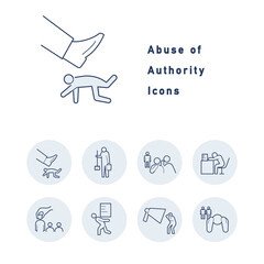 さまざまな種類のパワハラに関するカラーアイコンセット
