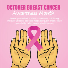 October Breast cancer awareness with a pink ribbon. Hand drawn vector 