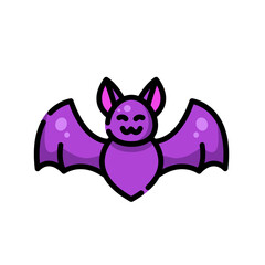 Purple Bat Icon Vector Illustration Isolated White for Halloween Element Design, Sticker, Decoration