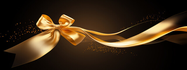 Gold ribbon and bow on a black background