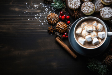 Cup of coffee with marshmallows and cinnamon.
