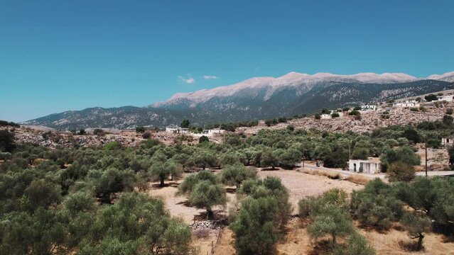 Lefka Ori White Mountains rangeagainst the blue sky, drone wide shot, Crete. High quality 4k footage