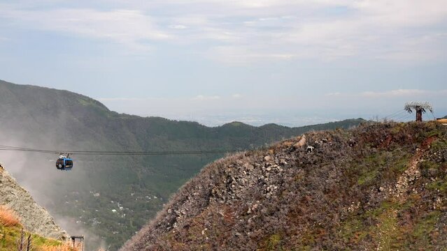 Ropeway passing over the explosion crater.