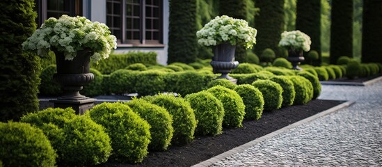 Shrubs are pruned and gravel flooring remains natural and green - obrazy, fototapety, plakaty