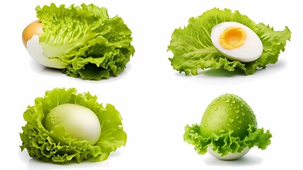 Four stlye of an eggs and lettuce isolated on white background Clipping path, Generative AI illustration.