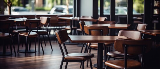 Steel and wood make up the chairs in the coffee shop